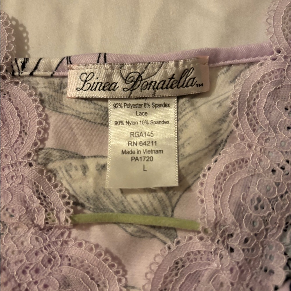 Linea Donatella Lavender Floral Lace-Trim Cami Pajama Top - Picture 4 of 12